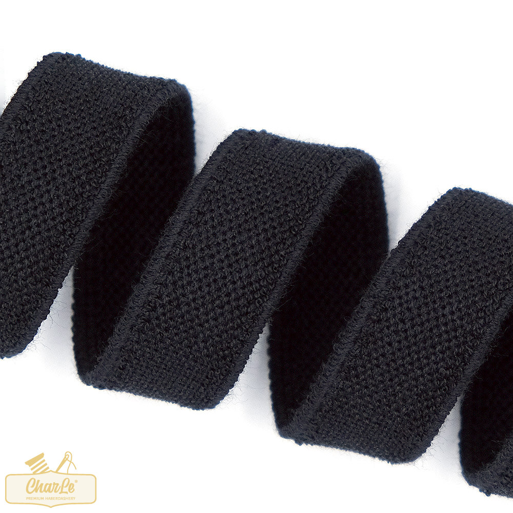 ORGANIC DOUBLE FLEECE ELASTIC 20MM | Black