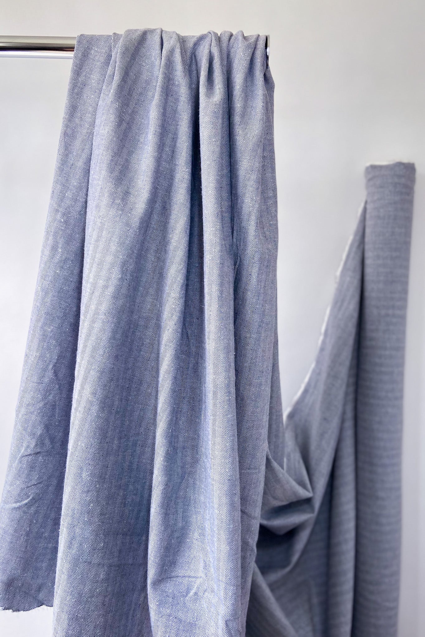 HEMP & COTTON HERRINGBONE | White/Light Blue