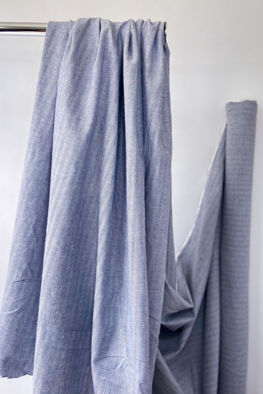 HEMP & COTTON HERRINGBONE | White/Light Blue