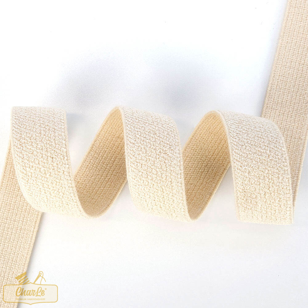 ORGANIC SINGLE FLEECE ELASTIC 20 MM | Ecru - Sanforised