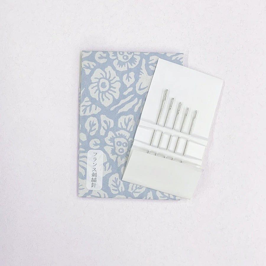 Cohana embroidery needles with blue and white floral washi paper cover