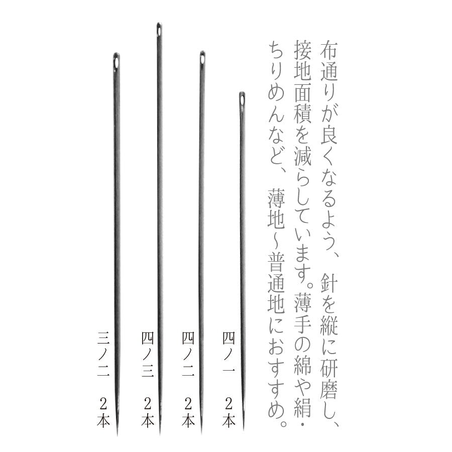 Image of four needle sizes with Japanese writing