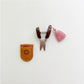 Mini sewing scissors with pink tassel and brown leather case