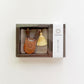 Boxed mini sewing scissors with yellow tassel and leather case