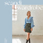 Book cover ‘sew your own scandi wardrobe’ with women standing in a blue shirt and black mini skirt
